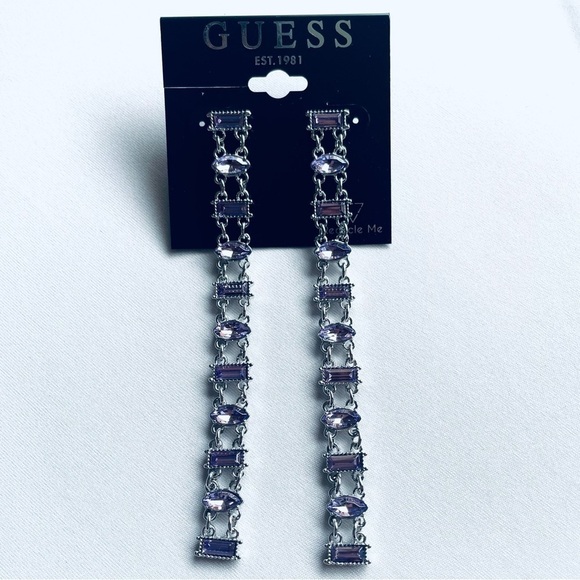 NWT GUESS Drop Earrings - Silver & Purple 💜✨ - Picture 2 of 8